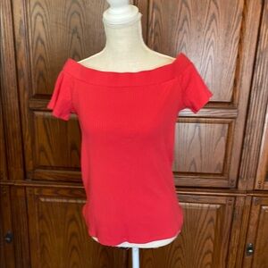 Red/orange/coral Off-the-Shoulder Blouse with Short Sleeves